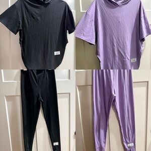 SHEIN Black and Purple Ribbed Hoodie Sets
